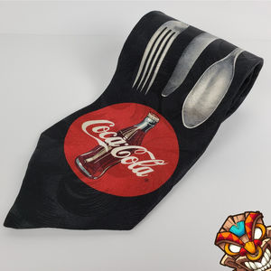Vintage Coca Cola Neck Tie Knife Fork Spoon Soda Pop Coke Black 1996 EUC